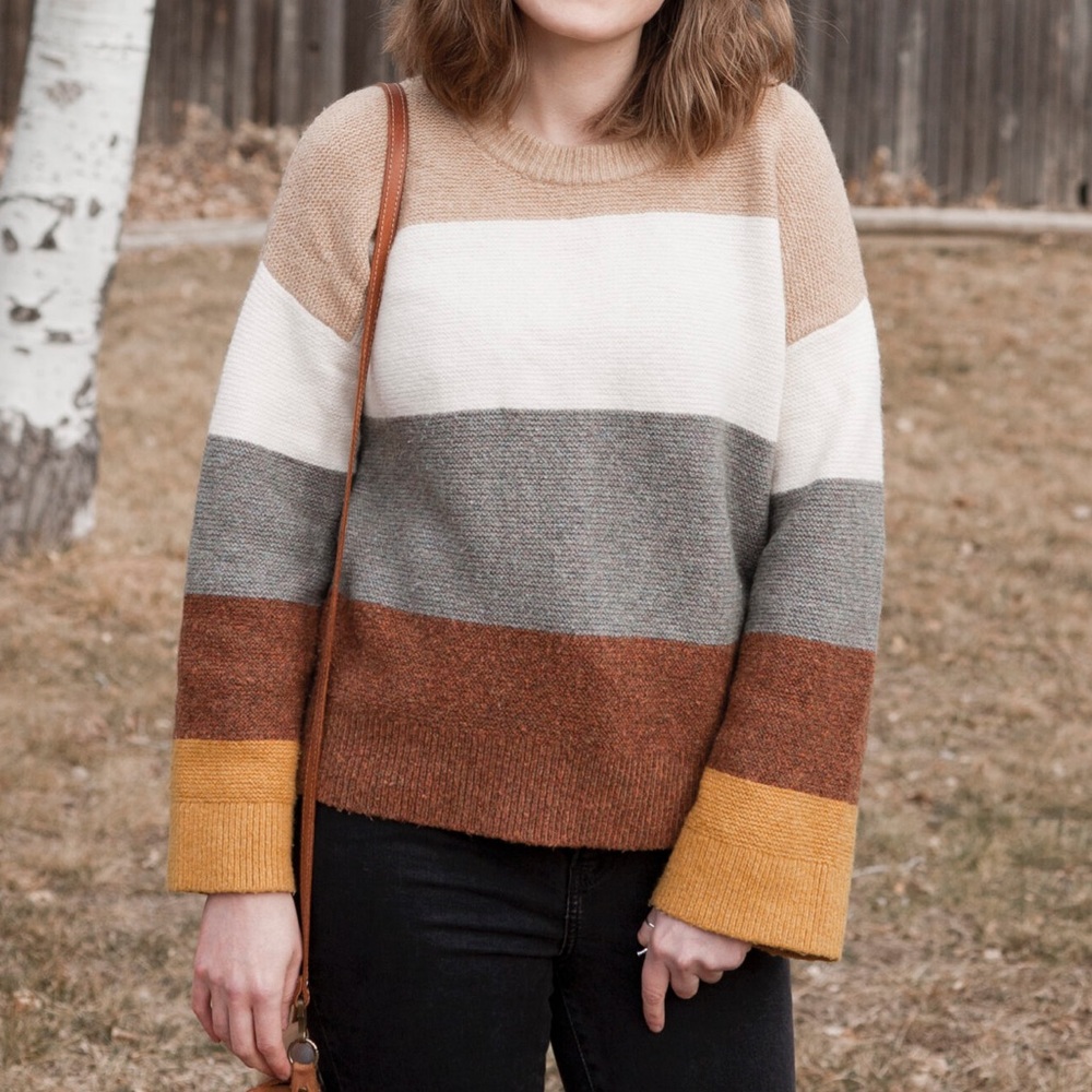 Madewell Colorblock Bell Sleeve Sweater